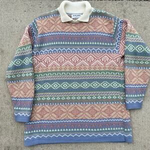 Vintage Alfred Dunner Sweater USA Made Pattern Knit Collared L